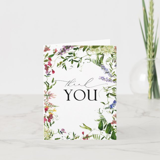 Tarjeta De Agradecimiento Elegante caligrafía de flores silvestres de verano (Anverso)