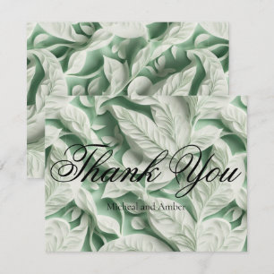 Tarjeta De Agradecimiento Elegante caligrafía de hoja verde blanca vintage