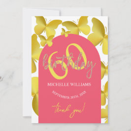 Tarjeta De Agradecimiento Elegante caligrafía de mariposa dorada Purpurina