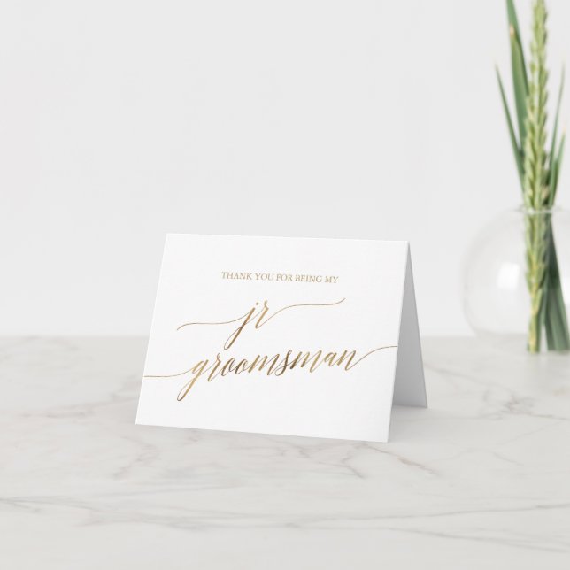Tarjeta De Agradecimiento Elegante caligrafía de oro Jr Groomsman (Anverso)