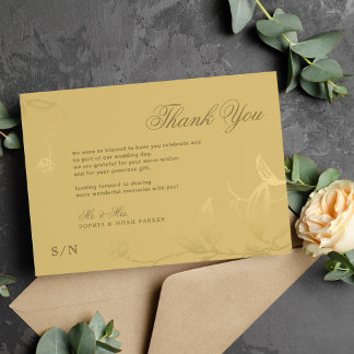 Tarjeta De Agradecimiento Elegante caligrafía dorada floral boda de lujo