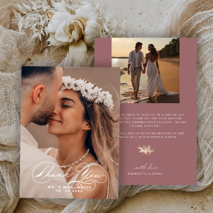 Tarjeta De Agradecimiento Elegante Caligrafía Foto Boda Malva