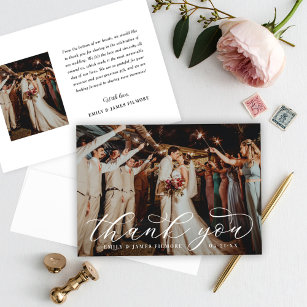 Tarjeta De Agradecimiento Elegante caligrafía foto de boda personalizada
