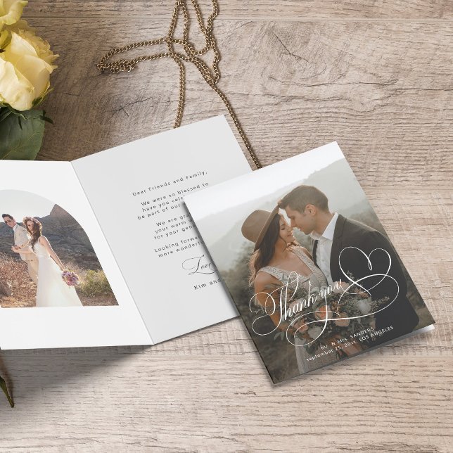 Tarjeta De Agradecimiento Elegante caligrafía foto de boda personalizada (Subido por el creador)
