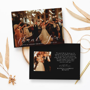 Tarjeta De Agradecimiento Elegante caligrafía foto de boda personalizada
