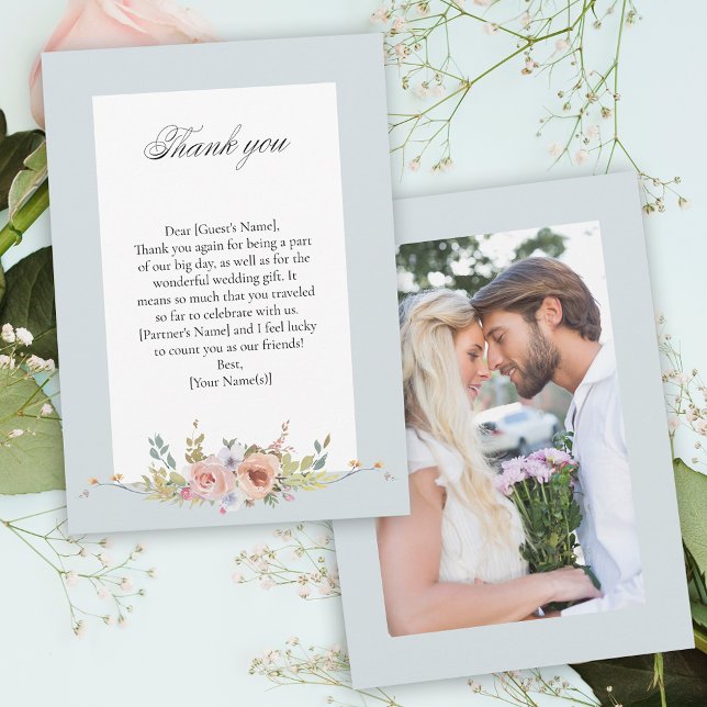 Tarjeta De Agradecimiento Elegante caligrafía/foto del Pastel Boho floral (Subido por el creador)