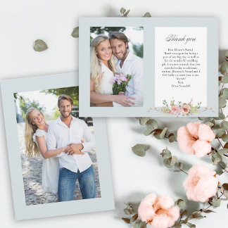 Tarjeta De Agradecimiento Elegante caligrafía/foto del Pastel Boho floral