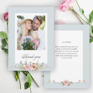 Tarjeta De Agradecimiento Elegante caligrafía/foto del Pastel Boho floral