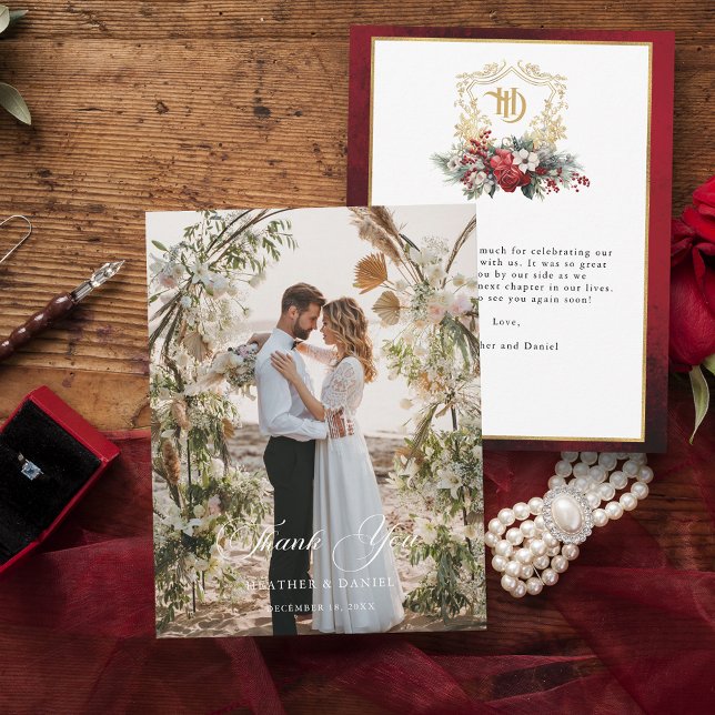 Tarjeta De Agradecimiento Elegante caligrafía fotográfica de boda gracias (Subido por el creador)