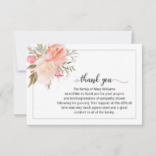 Tarjeta De Agradecimiento Elegante caligrafía Funeral Floral Gracias