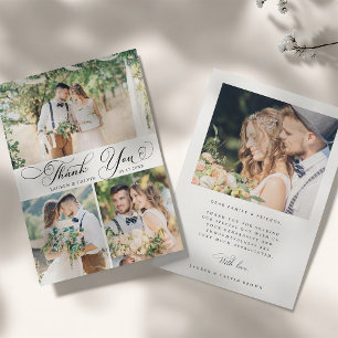 Tarjeta De Agradecimiento Elegante Caligrafía Giratoria Boda 4 Fotos