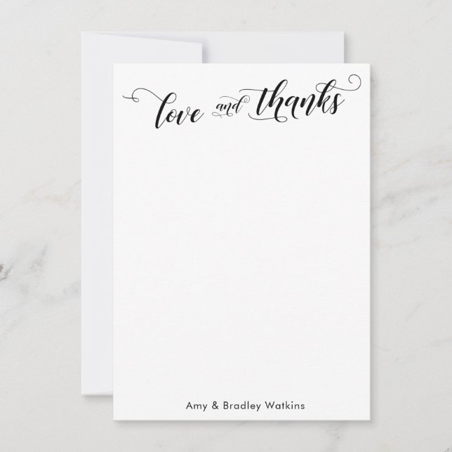 Tarjeta De Agradecimiento Elegante caligrafía gracias negro sobre llano blan (Anverso)