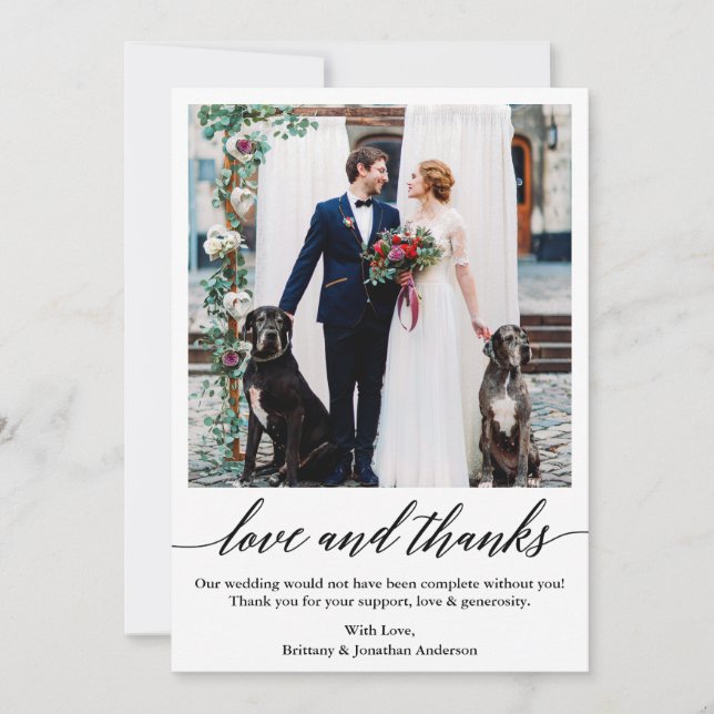Tarjeta De Agradecimiento Elegante caligrafía guión amor gracias Boda (Anverso)