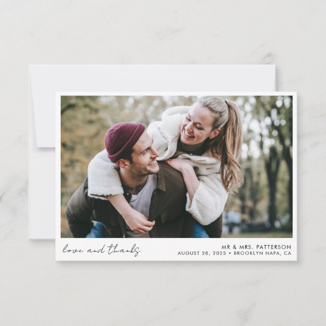 Tarjeta De Agradecimiento Elegante caligrafía guión simple Boda de fotografí (Anverso)