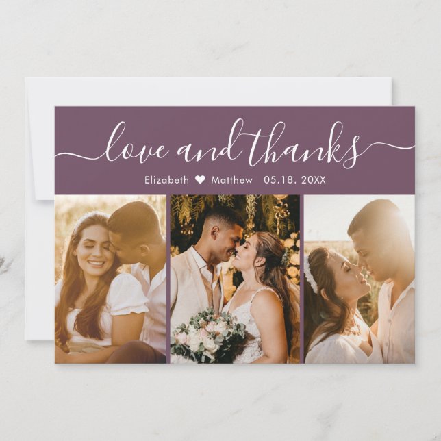 Tarjeta De Agradecimiento Elegante caligrafía Mauve Boda de fotografía múlti (Anverso)