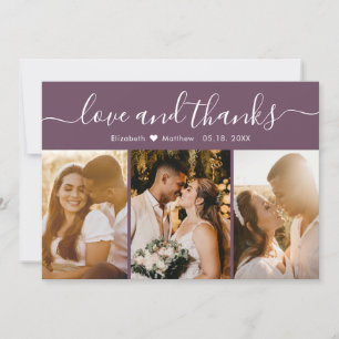 Tarjeta De Agradecimiento Elegante caligrafía Mauve Boda de fotografía múlti