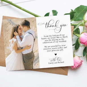 Tarjeta De Agradecimiento Elegante caligrafía moderna guión 2 Boda fotográfi