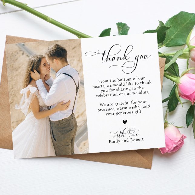 Tarjeta De Agradecimiento Elegante caligrafía moderna guión 2 Boda fotográfi (Subido por el creador)