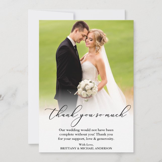 Tarjeta De Agradecimiento Elegante caligrafía Muchas Gracias Boda (Anverso)