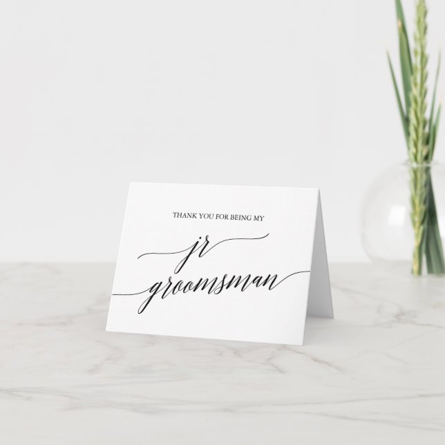 Tarjeta De Agradecimiento Elegante caligrafía negra Jr Groomsman (Anverso)