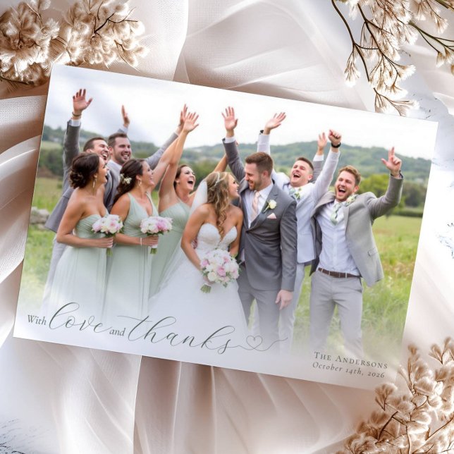 Tarjeta De Agradecimiento Elegante caligrafía Sage Green Heart Boda Foto (Subido por el creador)