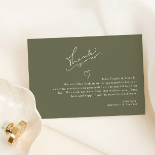Tarjeta De Agradecimiento Elegante caligrafía Sage Green Simple Boda