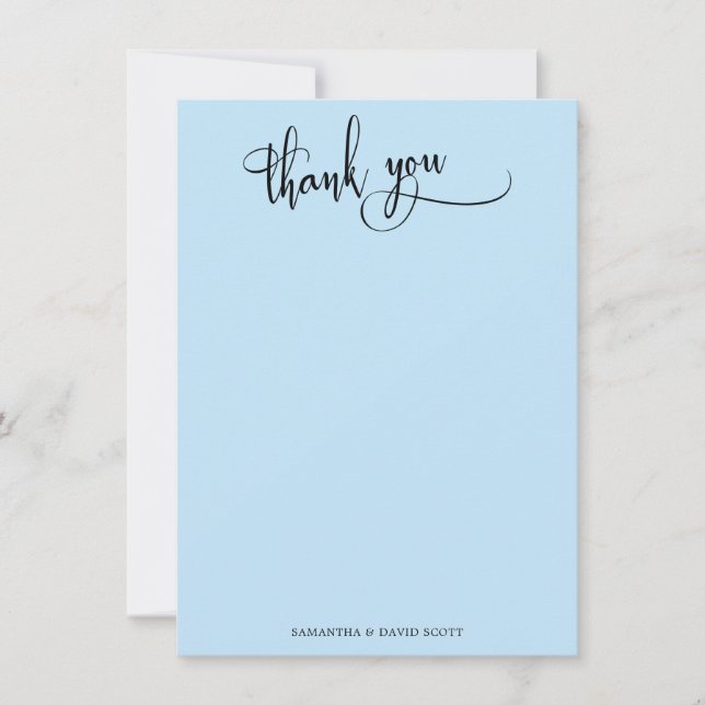 Tarjeta De Agradecimiento Elegante caligrafía simple bebé azul gracias (Anverso)