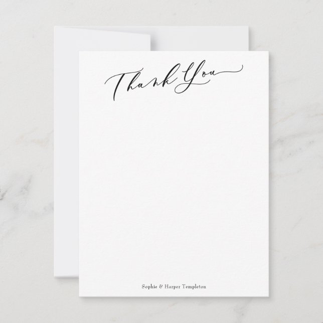 Tarjeta De Agradecimiento Elegante caligrafía simple blanco gracias (Anverso)
