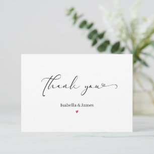 Tarjeta De Agradecimiento Elegante Caligrafía Simple Corazón Rojo Boda 