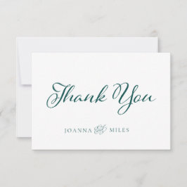 Tarjeta De Agradecimiento Elegante caligrafía Verde azulada oscura Boda simp