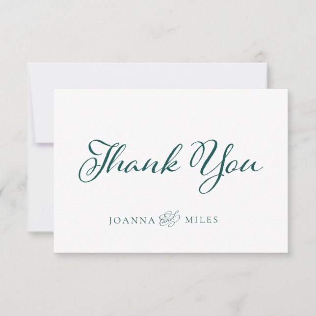 Tarjeta De Agradecimiento Elegante caligrafía Verde azulada oscura Boda simp (Anverso)