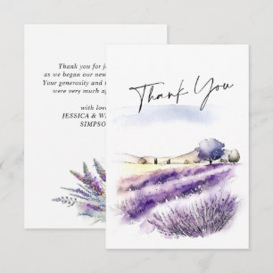 Tarjeta De Agradecimiento Elegante campo de flores de lavanda acuarela boda