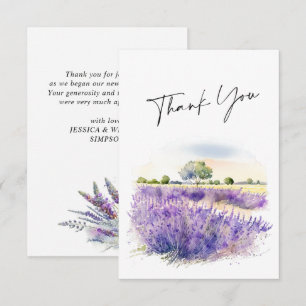 Tarjeta De Agradecimiento Elegante campo de flores de lavanda con acuarela p