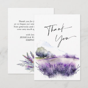 Tarjeta De Agradecimiento Elegante campo de flores de lavanda con acuarela p