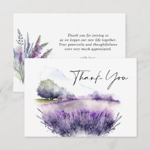 Tarjeta De Agradecimiento Elegante campo de flores de lavanda con acuarela p