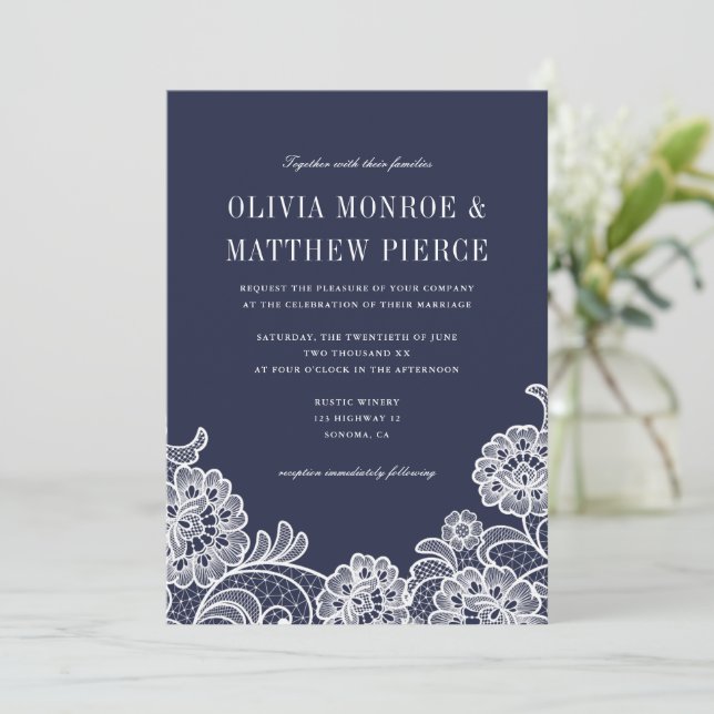 Tarjeta De Agradecimiento Elegante canto blanco azul de la marina | Invitaci (Anverso de pie)