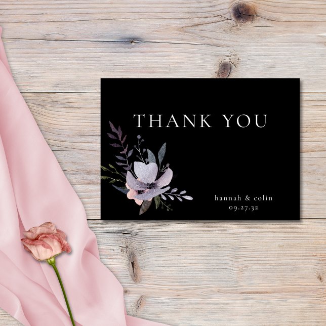Tarjeta De Agradecimiento Elegante Cascada Floral Oscura Borgoña Negra (Subido por el creador)