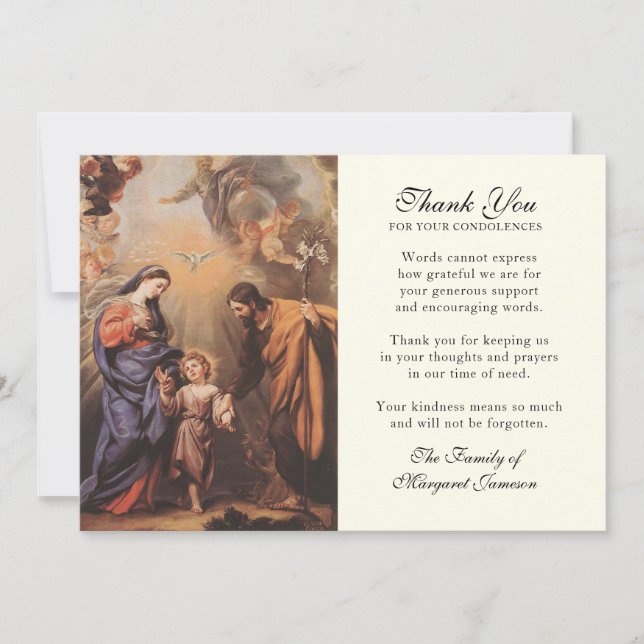 Tarjeta De Agradecimiento Elegante Católica Santa Condolencia De Familia Gra