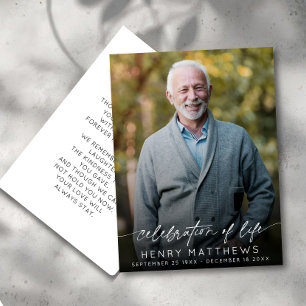 Tarjeta De Agradecimiento Elegante Celebración de la Vida Guión Foto Funeral