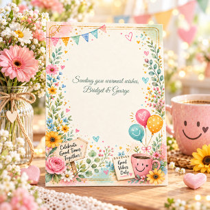 Tarjeta De Agradecimiento Elegante Celebración Floral Buenos Deseos Saludo
