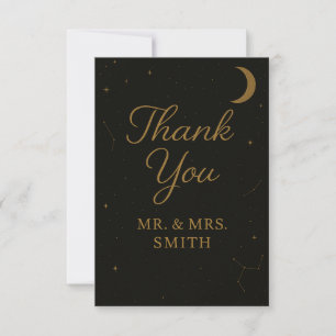 Tarjeta De Agradecimiento Elegante Celestial Boda Negro y Oro Gracias