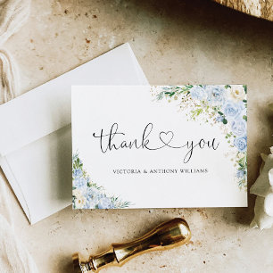 Tarjeta De Agradecimiento Elegante Ceremonia de Boda Floral Azul Polvoriento