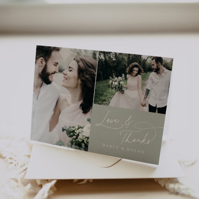 Tarjeta De Agradecimiento Elegante Charm Green Boda Foto Gracias Cartas (Elegant Charm Green Wedding Photo Thank You Cards)