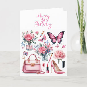 Tarjeta De Agradecimiento Elegante Chic Femenino Rosa Belleza de Mujer