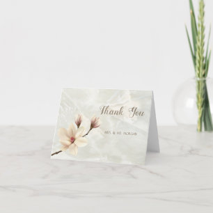Tarjeta De Agradecimiento Elegante Chic Magnolia, Mármol Blanco