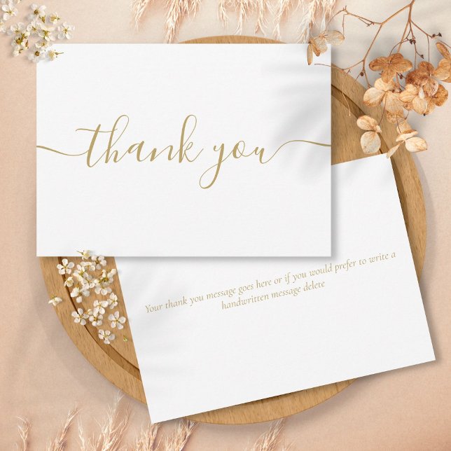Tarjeta De Agradecimiento Elegante Chic Moderno Simple Escritura en Oro (Simple Modern Elegant Chic Gold Script Thank You Card)