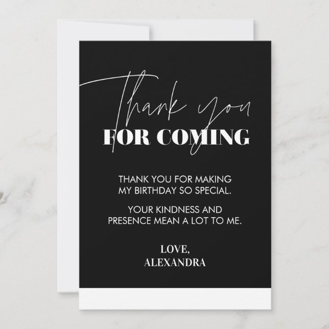 Tarjeta De Agradecimiento Elegante Chic Negro Blanco (Anverso)