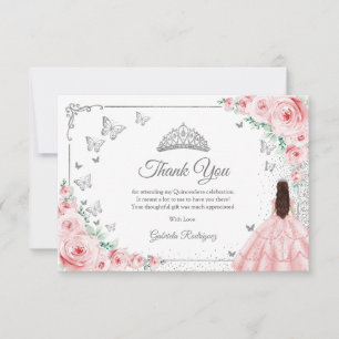 Tarjeta De Agradecimiento Elegante Chic Rosas Rosadas Quinceañera