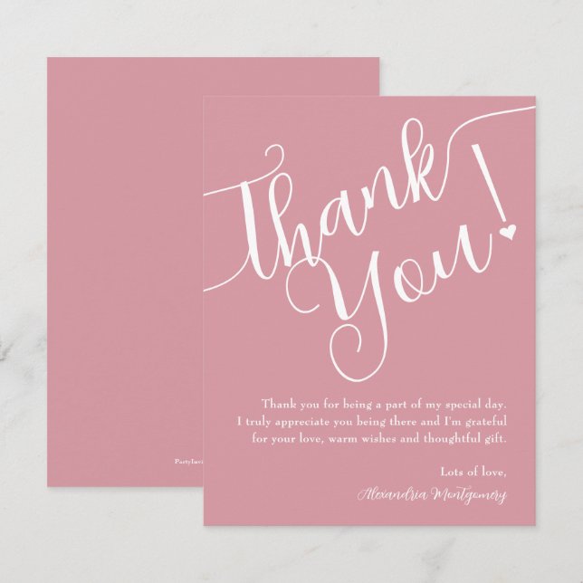 Tarjeta De Agradecimiento Elegante Chica de guiones Baby Shower rosa (Anverso / Reverso)