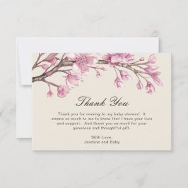 Tarjeta De Agradecimiento Elegante Chica Floral Rosa Baby Shower